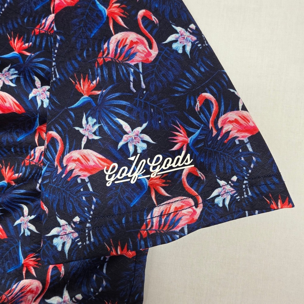 Golf Gods Australia Flamingo  Polo Shirt Mens Large Navy Blue Performance Poly - Picture 8 of 9